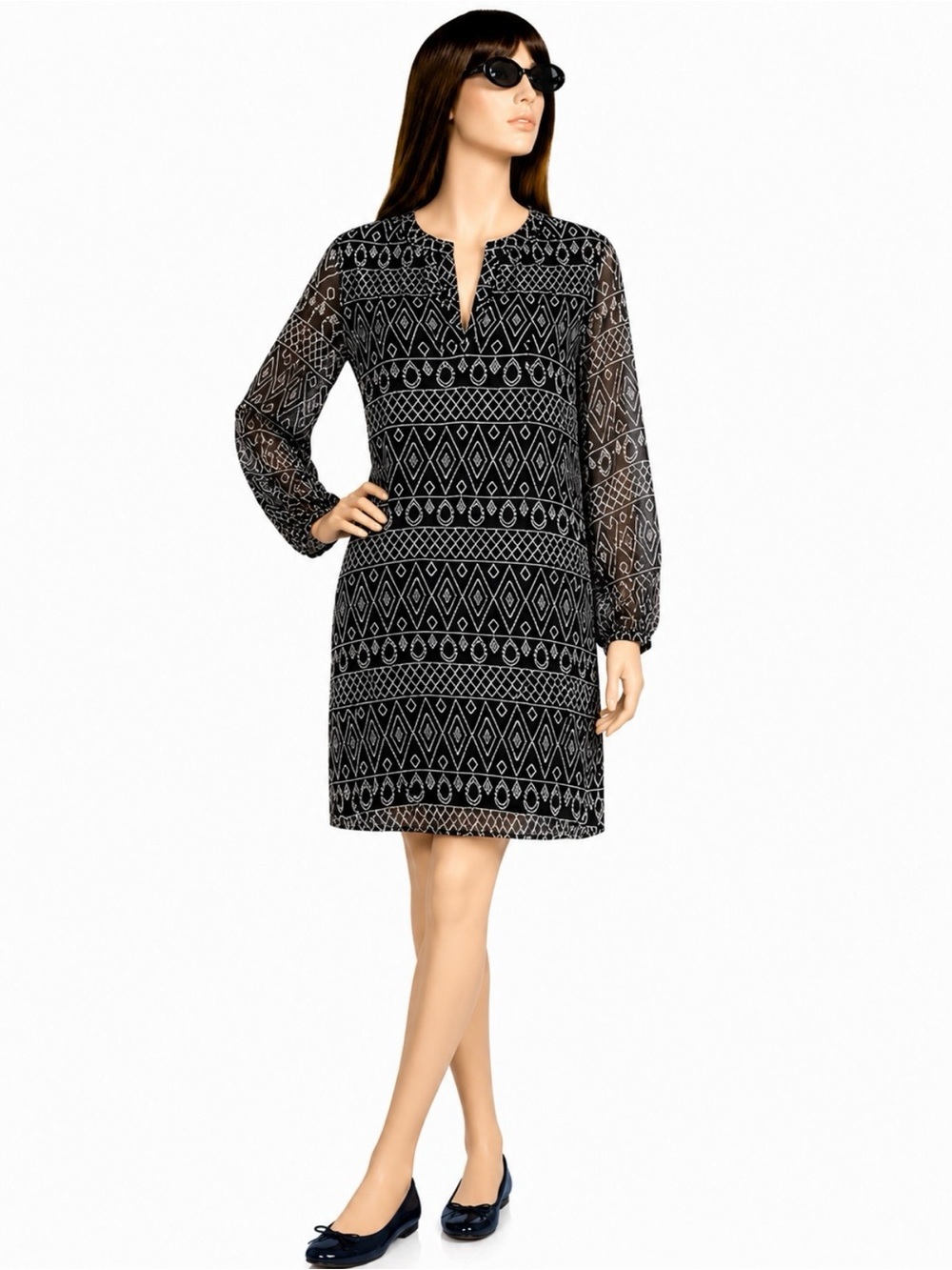Madewell Smock Tunic Dress in Caravan Print | Black & White | Size XS